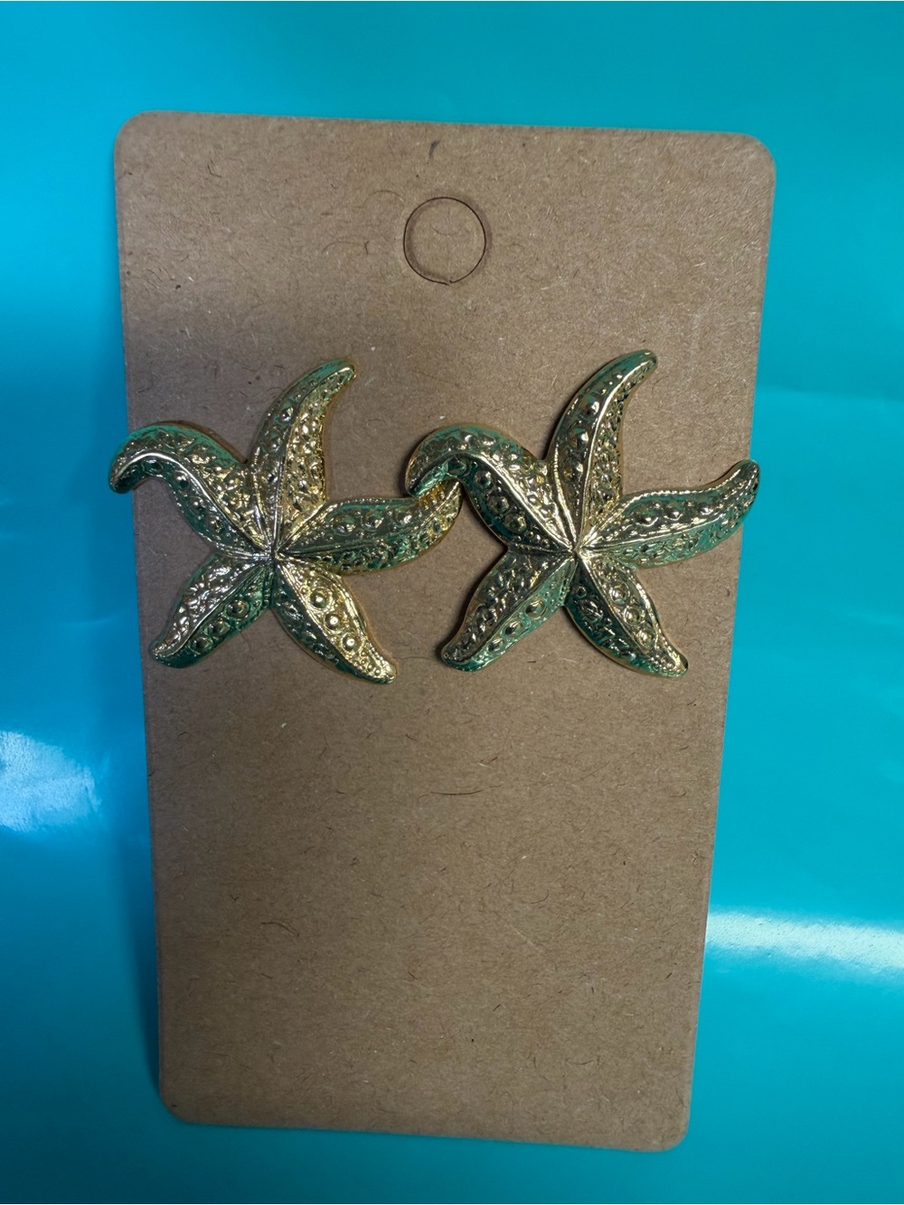 Gold Tone Starfish Statement Stud Earrings Coastal Beach Nautical
